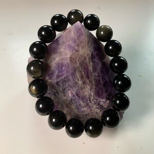 12mm Gold Sheen Obsidian Stretch Bracelet